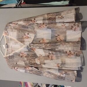 Y2k boho style bell sleeve sheer Rose shirt size small